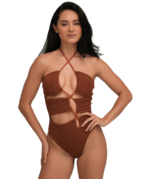 Bora Bora crinkle umber swimsuit