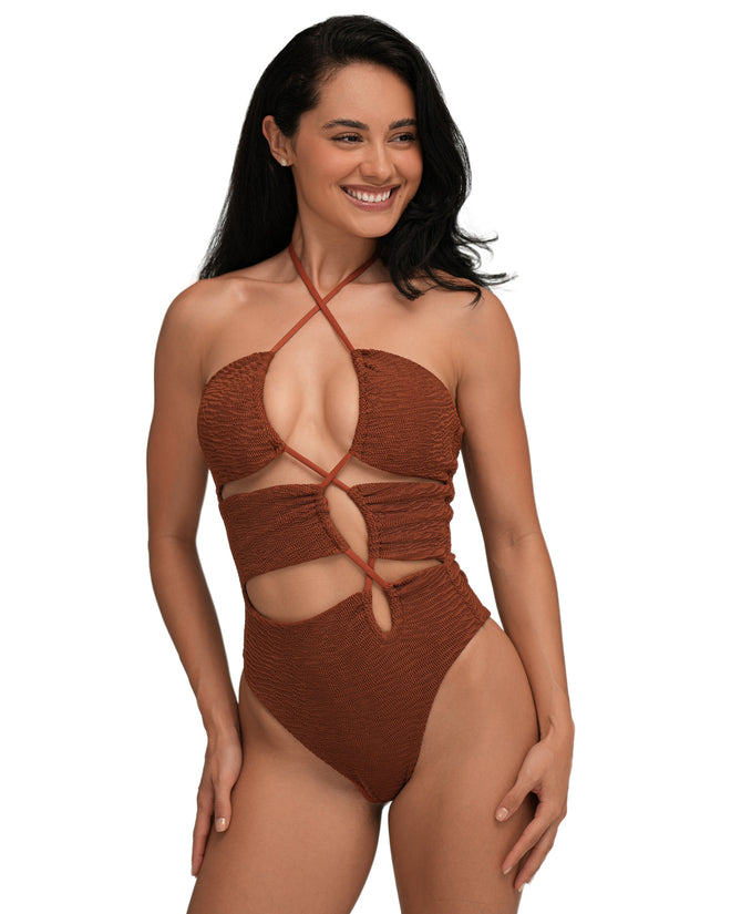 Bora Bora crinkle umber swimsuit