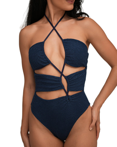 Bora Bora crinckle navy swimsuit