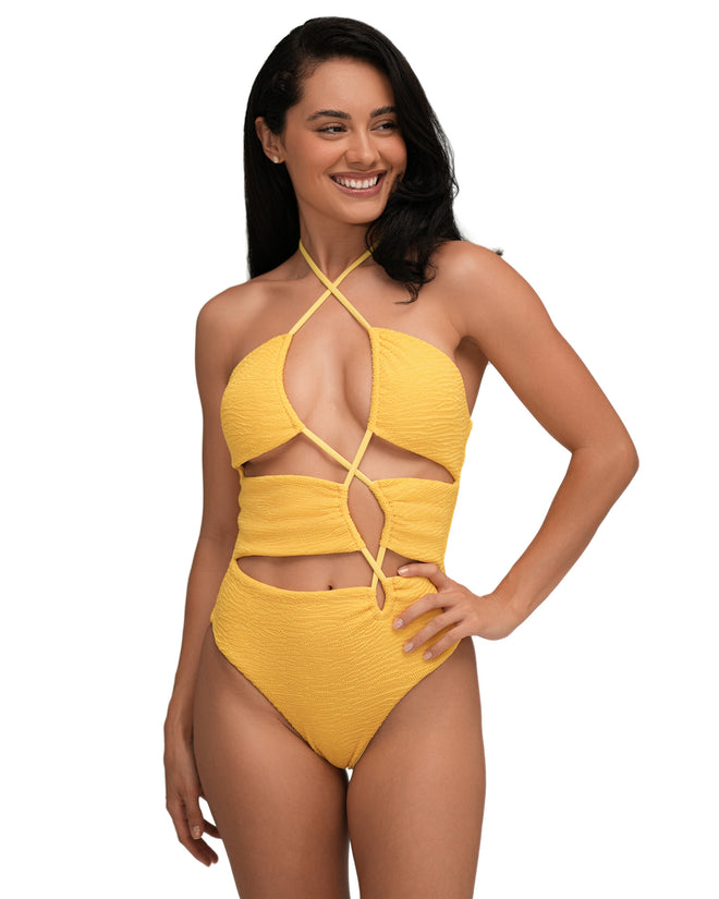 Bora Bora crinkle yellow swimsuit